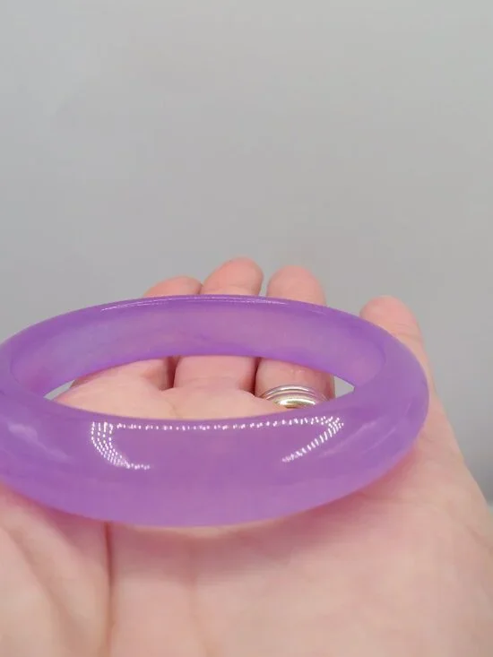 Lavender Purple Jade Gemstone Bangle Bracelet - Picture 5 of 7